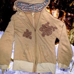 Miss Me Womens Khaki Zip Up Hoodie Size Large EUC!